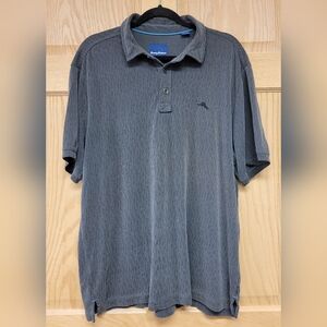 Tommy Bahama Gray Marlin Logo Mens Large Short Sleeve Fishing Golf Polo Shirt